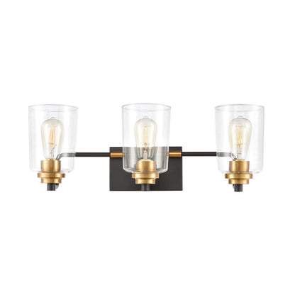 Atlas Lighting Robins 23in 3-Light Vanity Light | Transitional Matte Black and Clear Glass | Bathroom Vanity | 23 x 7 x 8 in | Model WL11429-BK