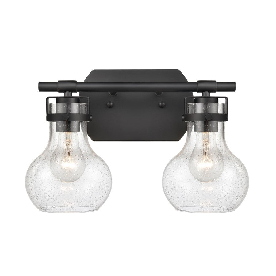 Atlas Lighting Salamanca 15.5in 2-Light Vanity Light | Transitional Matte Black and Clear Seeded Glass | Bathroom Vanity | Model WL11431-BK