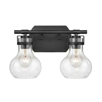 Atlas Lighting Salamanca 15.5in 2-Light Vanity Light | Transitional Matte Black and Clear Seeded Glass | Bathroom Vanity | Model WL11431-BK