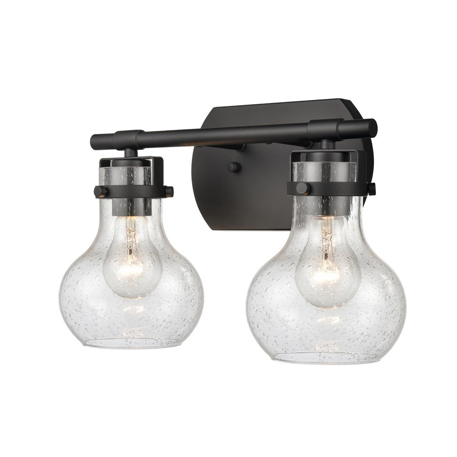 Atlas Lighting Salamanca 15.5in 2-Light Vanity Light | Transitional Matte Black and Clear Seeded Glass | Bathroom Vanity | Model WL11431-BK