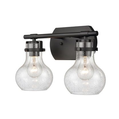 Atlas Lighting Salamanca 15.5in 2-Light Vanity Light | Transitional Matte Black and Clear Seeded Glass | Bathroom Vanity | Model WL11431-BK