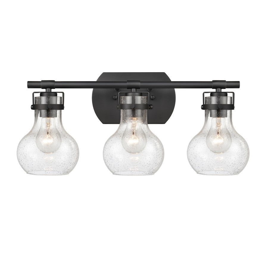 Atlas Lighting Salamanca 21in 3-Light Vanity Light | Transitional Matte Black and Clear Seeded Glass | Bathroom Vanity | Model WL11432-BK