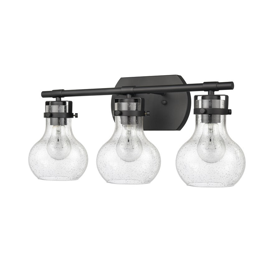 Atlas Lighting Salamanca 21in 3-Light Vanity Light | Transitional Matte Black and Clear Seeded Glass | Bathroom Vanity | Model WL11432-BK