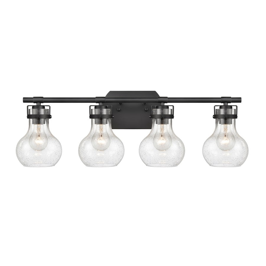 Atlas Lighting Salamanca 29in 4-Light Vanity Light | Transitional Matte Black and Clear Seeded Glass | Bathroom Vanity | Model WL11433-BK