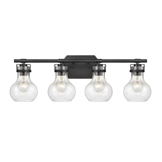Atlas Lighting Salamanca 29in 4-Light Vanity Light | Transitional Matte Black and Clear Seeded Glass | Bathroom Vanity | Model WL11433-BK