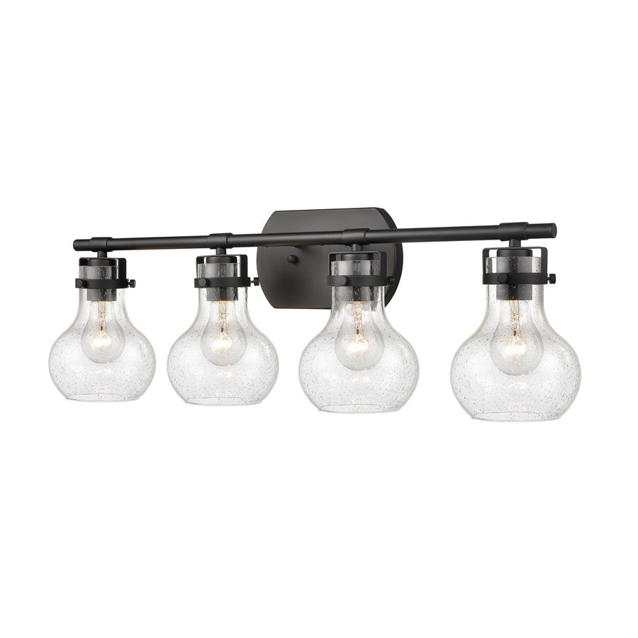 Atlas Lighting Salamanca 29in 4-Light Vanity Light | Transitional Matte Black and Clear Seeded Glass | Bathroom Vanity | Model WL11433-BK