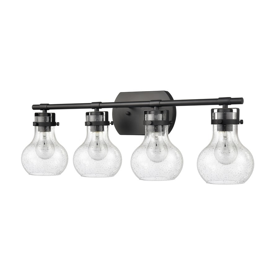 Atlas Lighting Salamanca 29in 4-Light Vanity Light | Transitional Matte Black and Clear Seeded Glass | Bathroom Vanity | Model WL11433-BK