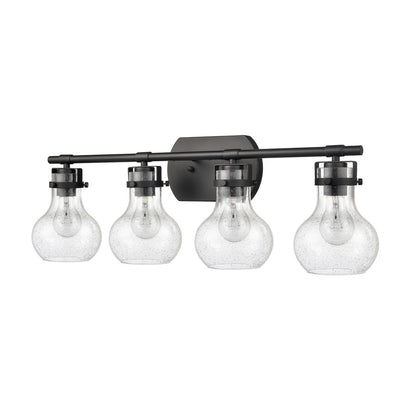 Atlas Lighting Salamanca 29in 4-Light Vanity Light | Transitional Matte Black and Clear Seeded Glass | Bathroom Vanity | Model WL11433-BK