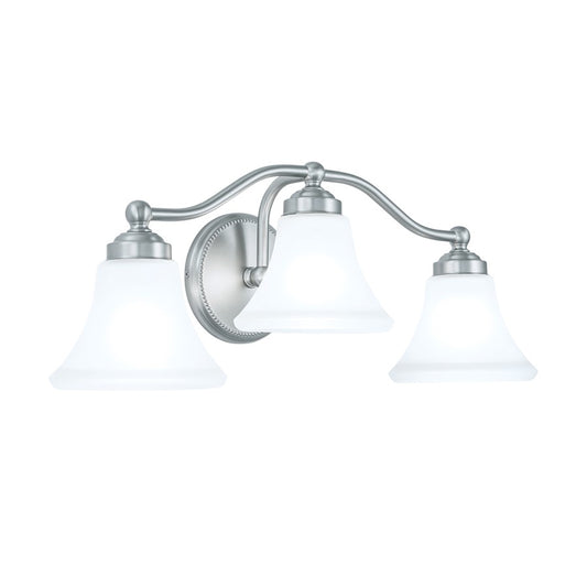 Atlas Lighting Soleil 22in 3-Light Vanity Light | Traditional Brushed Nickel and White Glass | Bathroom Vanity | 22 x 22 x 9 in | Model WL11442-NK