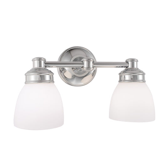 Atlas Lighting Spencer 14in 2-Light Sconce | Traditional Chrome and White Glass | Bathroom & Hallway | 14 x 7 x 8 in | Model WL11445-CH