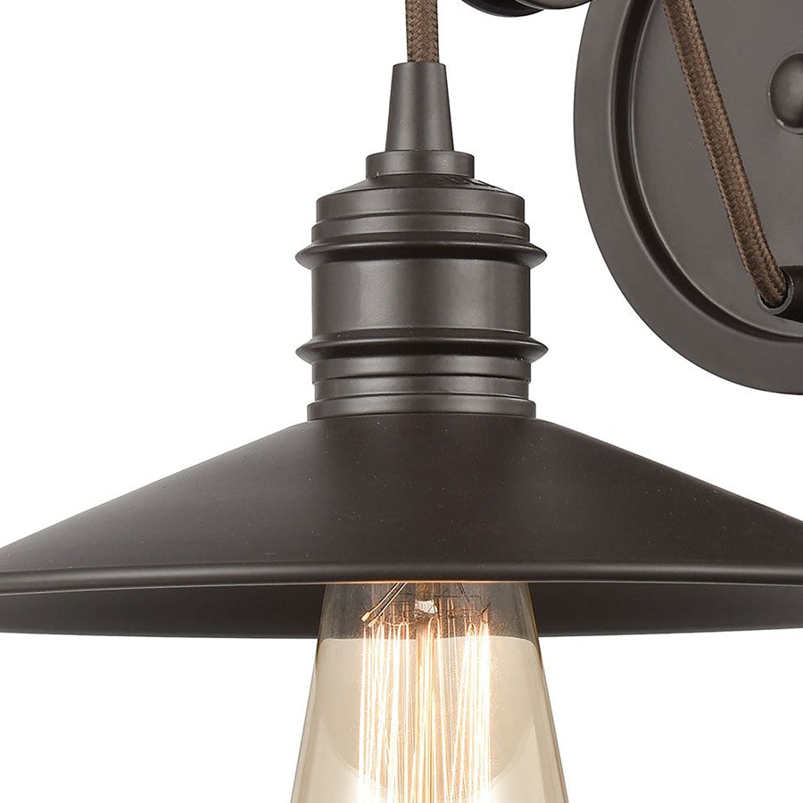 Atlas Lighting Spindle Wheel 8in 1-Light Wall Sconce | Vintage Industrial Oil Rubbed Bronze Metal | Bathroom & Hallway Accent | Model WL11448-BZ