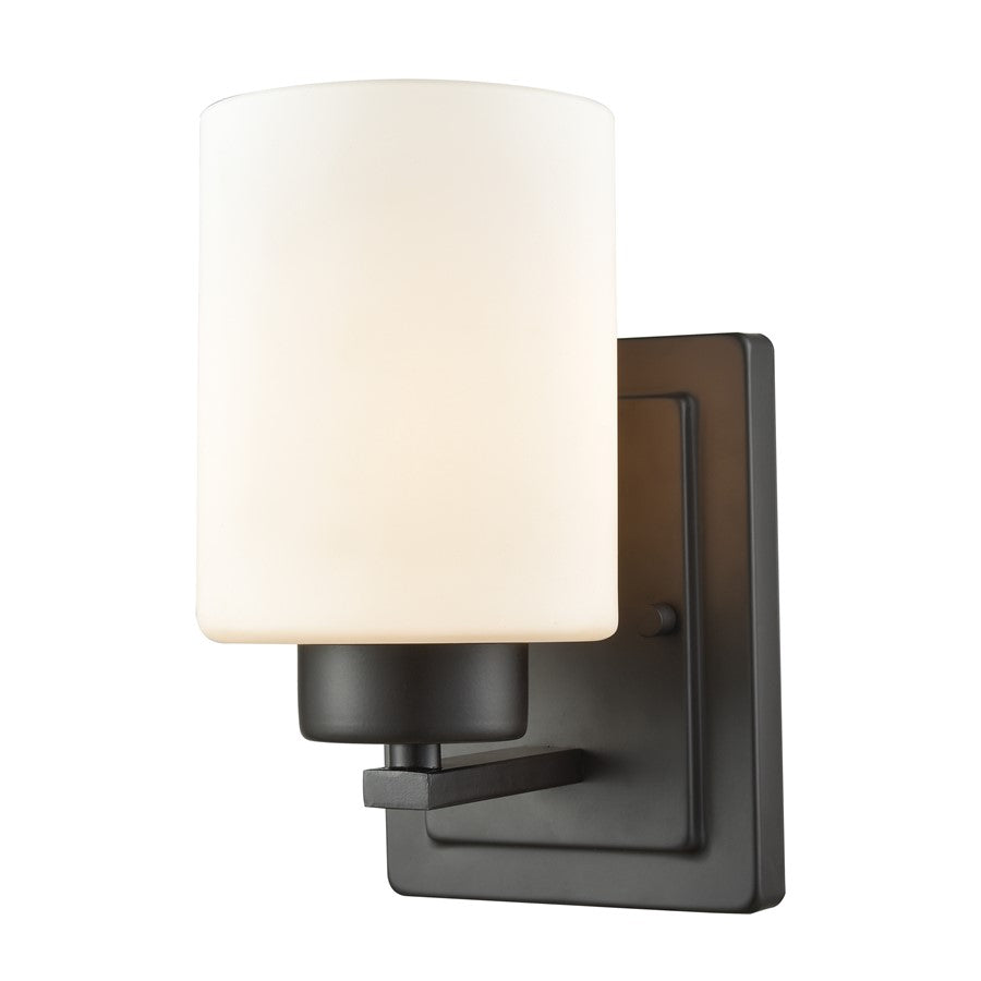 Atlas Lighting Summit Place 9in 1-Light Wall Sconce | Transitional Oil Rubbed Bronze and White Frosted Glass | Bathroom & Hallway | Model WL11454-BZ