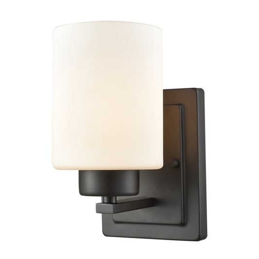 Atlas Lighting Summit Place 9in 1-Light Wall Sconce | Transitional Oil Rubbed Bronze and White Frosted Glass | Bathroom & Hallway | Model WL11454-BZ