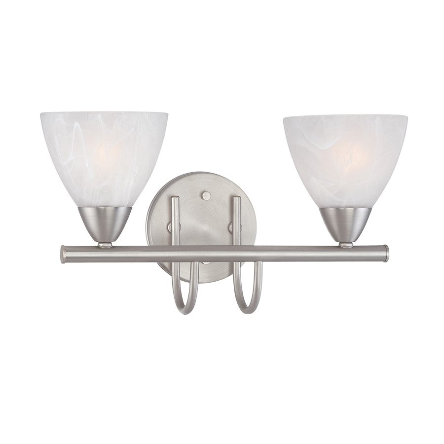 Atlas Lighting Tia 15.75in 2-Light Vanity Light | Traditional Matte Nickel and White Frosted Glass | Bathroom Vanity & Powder Room | Model WL11455-NK
