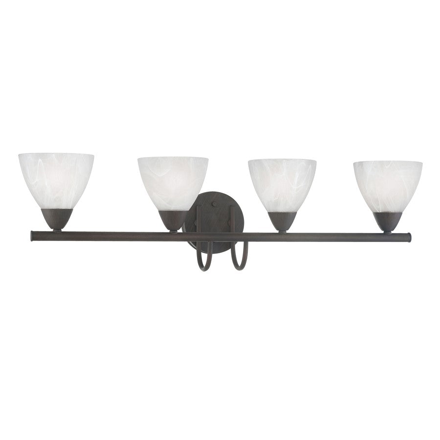Atlas Lighting Tia 30.75in 4-Light Vanity Light | Traditional Painted Bronze and White Frosted Glass | Bathroom Vanity & Powder | Model WL11457-BZ