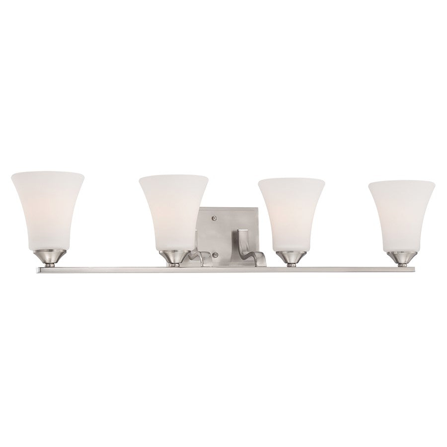Atlas Lighting Treme 32in 4-Light Vanity Light | Traditional Brushed Nickel and White Glass | Bathroom Vanity | 32 x 7 x 6.75 in | Model WL11463-NK