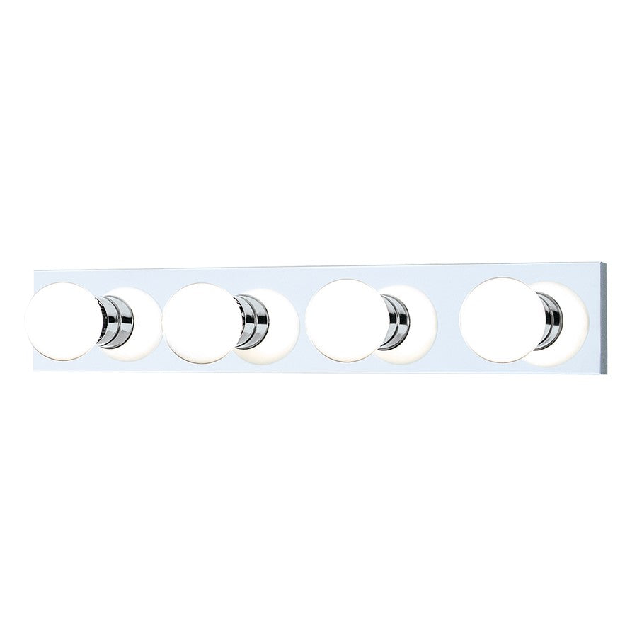 Atlas Lighting Vanity Strips 24in 4-Light Vanity Light | Modern Chrome and White Glass | Bathroom Vanity & Makeup Mirror | Model WL11472-CH