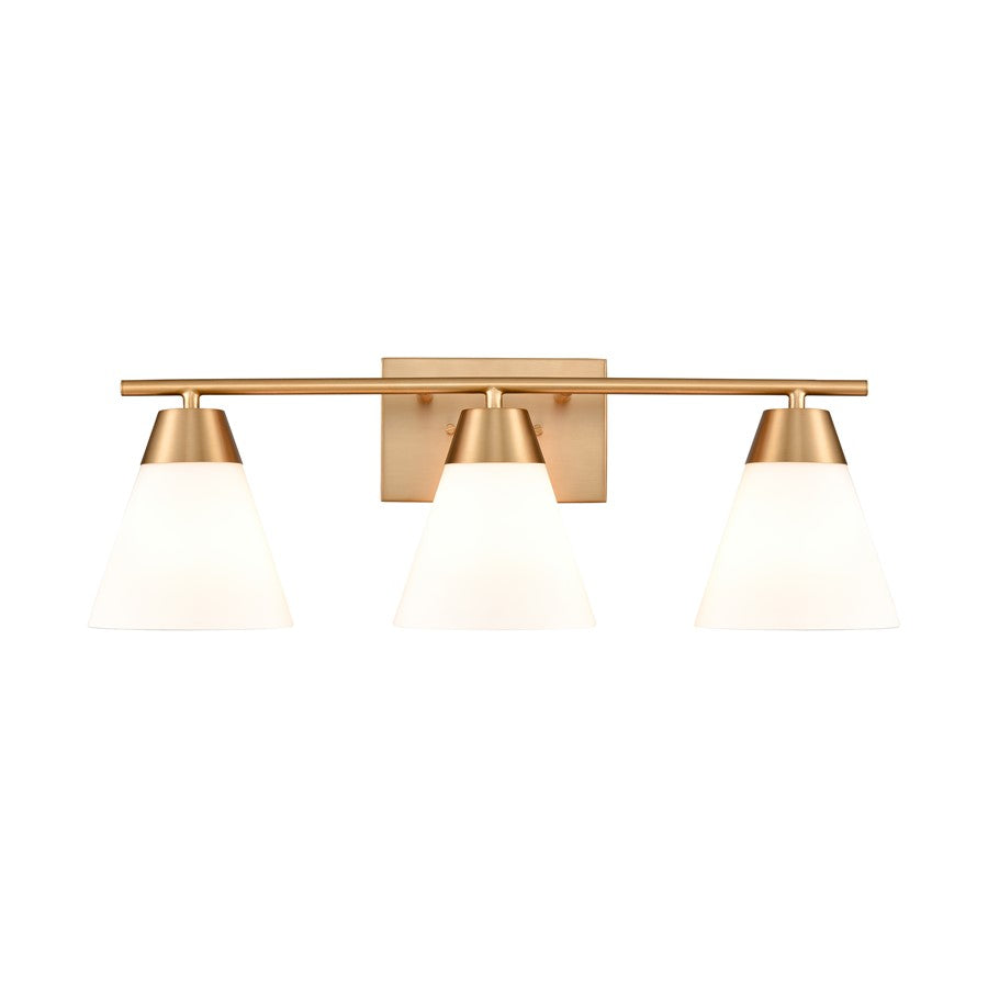 Atlas Lighting Vivica 24in 3-Light Vanity Light | Transitional Brushed Gold and White Glass | Bathroom Vanity & Makeup Mirror | Model WL11474-GD