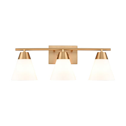 Atlas Lighting Vivica 24in 3-Light Vanity Light | Transitional Brushed Gold and White Glass | Bathroom Vanity & Makeup Mirror | Model WL11474-GD