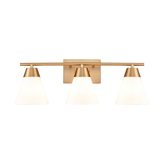 Atlas Lighting Vivica 24in 3-Light Vanity Light | Transitional Brushed Gold and White Glass | Bathroom Vanity & Makeup Mirror | Model WL11474-GD