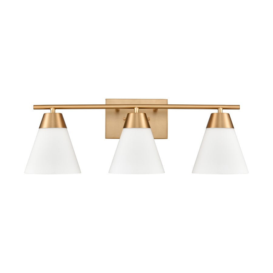 Atlas Lighting Vivica 24in 3-Light Vanity Light | Transitional Brushed Gold and White Glass | Bathroom Vanity & Makeup Mirror | Model WL11474-GD