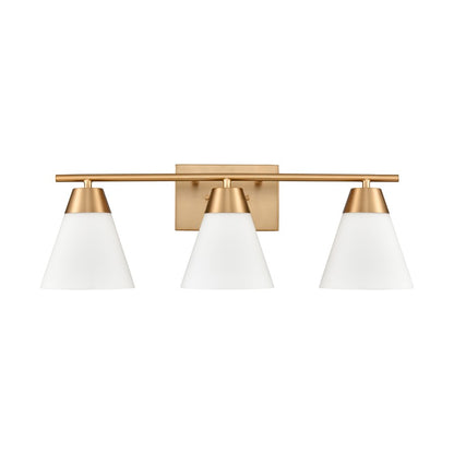 Atlas Lighting Vivica 24in 3-Light Vanity Light | Transitional Brushed Gold and White Glass | Bathroom Vanity & Makeup Mirror | Model WL11474-GD