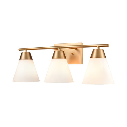 Atlas Lighting Vivica 24in 3-Light Vanity Light | Transitional Brushed Gold and White Glass | Bathroom Vanity & Makeup Mirror | Model WL11474-GD
