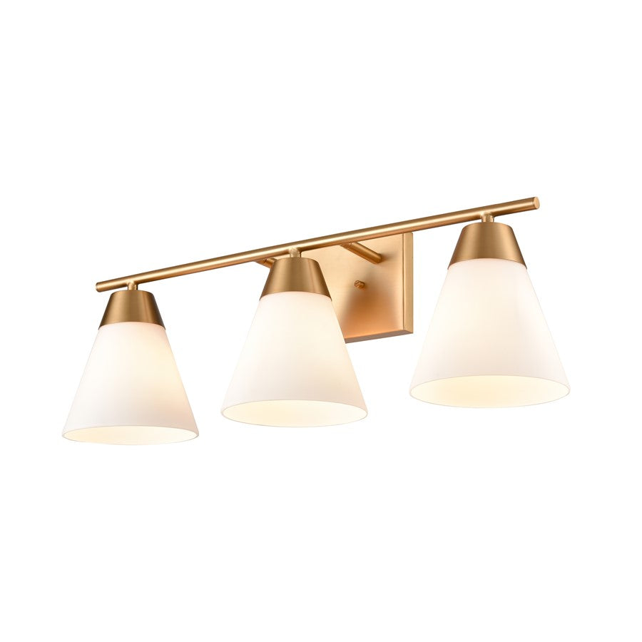 Atlas Lighting Vivica 24in 3-Light Vanity Light | Transitional Brushed Gold and White Glass | Bathroom Vanity & Makeup Mirror | Model WL11474-GD