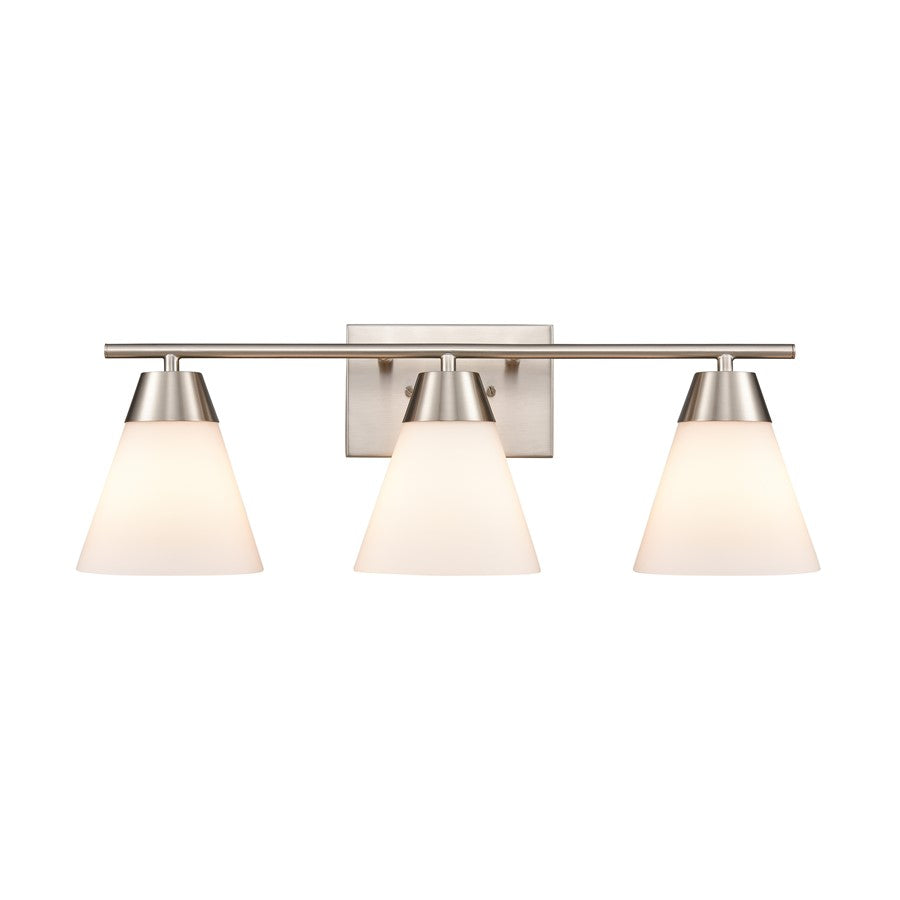 Atlas Lighting Vivica 24in 3-Light Vanity Light | Transitional Brushed Nickel and White Glass | Bathroom Vanity | Model WL11474-NK
