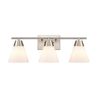 Atlas Lighting Vivica 24in 3-Light Vanity Light | Transitional Brushed Nickel and White Glass | Bathroom Vanity | Model WL11474-NK
