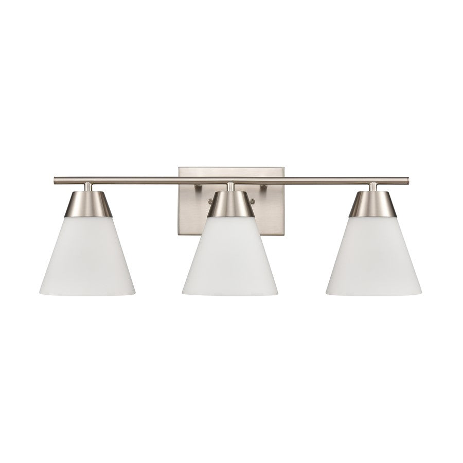 Atlas Lighting Vivica 24in 3-Light Vanity Light | Transitional Brushed Nickel and White Glass | Bathroom Vanity | Model WL11474-NK