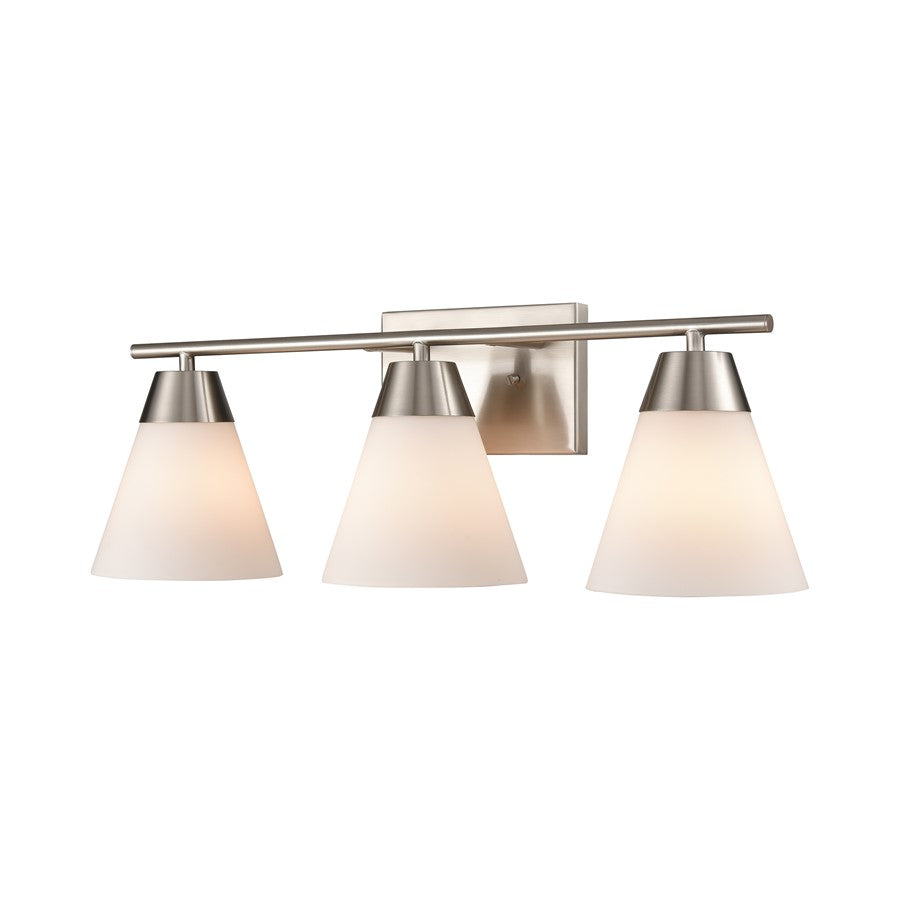 Atlas Lighting Vivica 24in 3-Light Vanity Light | Transitional Brushed Nickel and White Glass | Bathroom Vanity | Model WL11474-NK