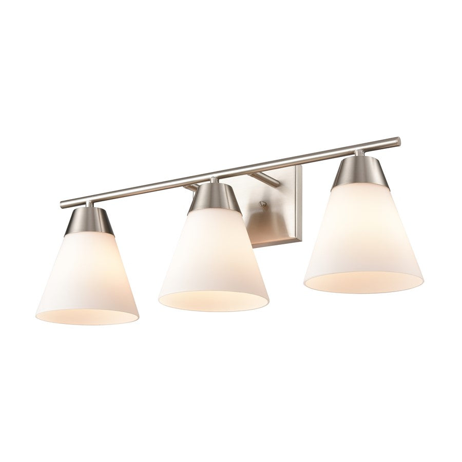 Atlas Lighting Vivica 24in 3-Light Vanity Light | Transitional Brushed Nickel and White Glass | Bathroom Vanity | Model WL11474-NK