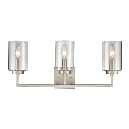 Atlas Lighting West End 23in 3-Light Vanity Light | Transitional Brushed Nickel and Clear Glass | Bathroom Vanity | Model WL11476-NK