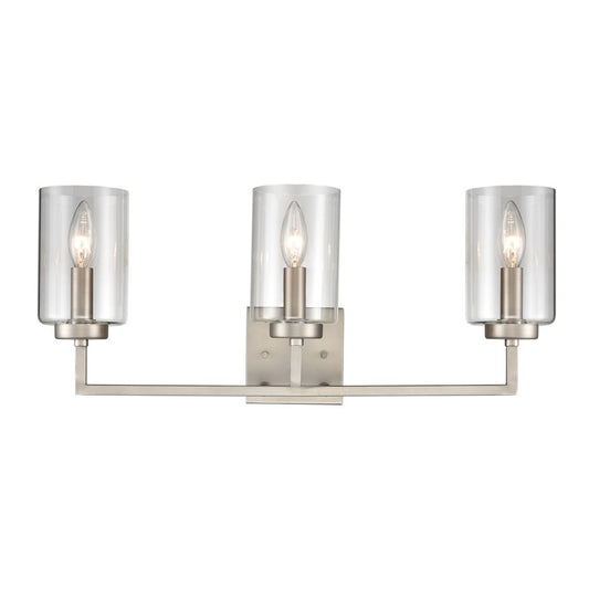 Atlas Lighting West End 23in 3-Light Vanity Light | Transitional Brushed Nickel and Clear Glass | Bathroom Vanity | Model WL11476-NK