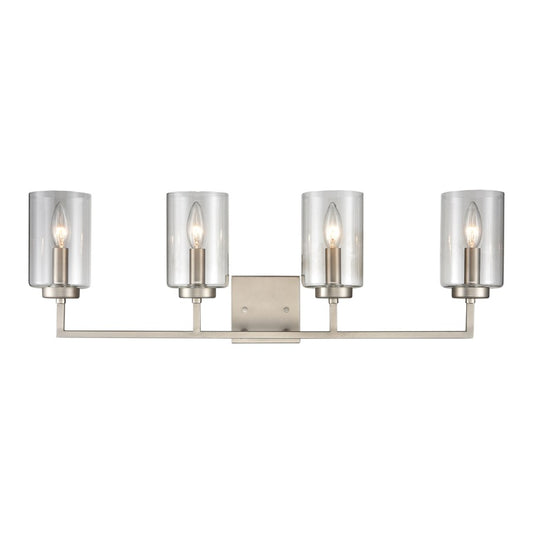 Atlas Lighting West End 30in 4-Light Vanity Light | Transitional Brushed Nickel and Clear Glass | Bathroom Vanity | Model WL11477-NK
