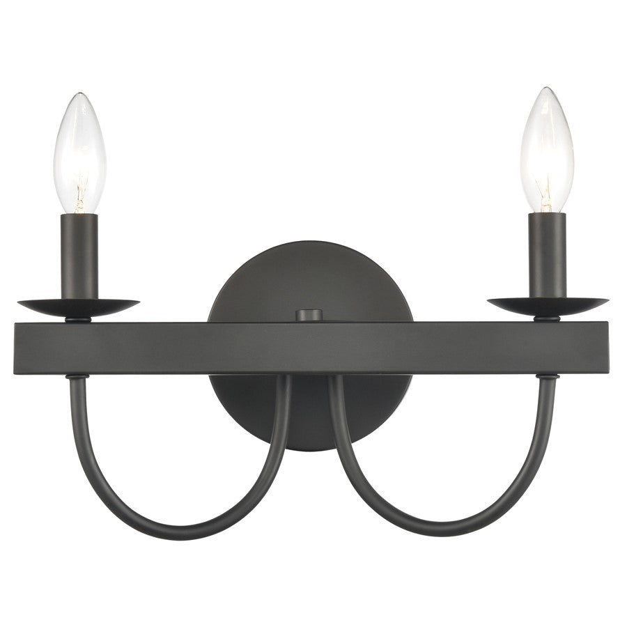 Atlas Lighting Williamson 14in 2-Light Vanity Light | Traditional Matte Black Metal | Bathroom Vanity | 14 x 5 x 8 in | Model WL11480-BK