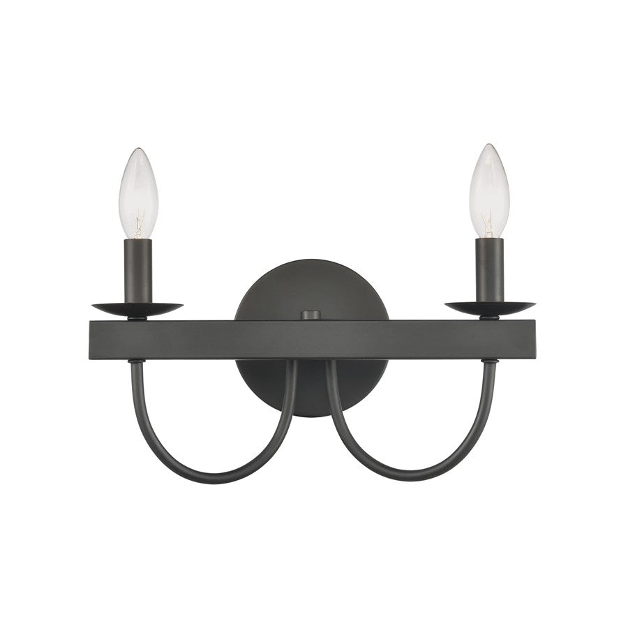 Atlas Lighting Williamson 14in 2-Light Vanity Light | Traditional Matte Black Metal | Bathroom Vanity | 14 x 5 x 8 in | Model WL11480-BK
