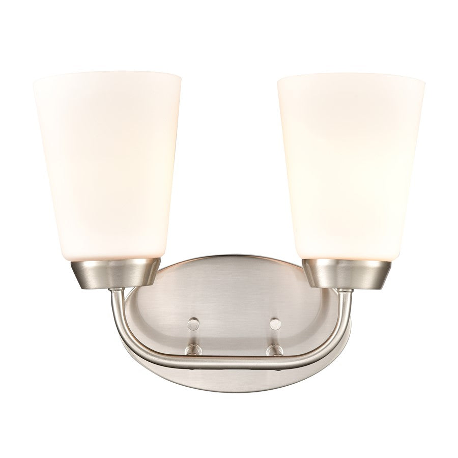 Atlas Lighting Winslow 12in 2-Light Vanity Light | Transitional Brushed Nickel and White Frosted Glass | Bathroom Vanity | Model WL11481-NK