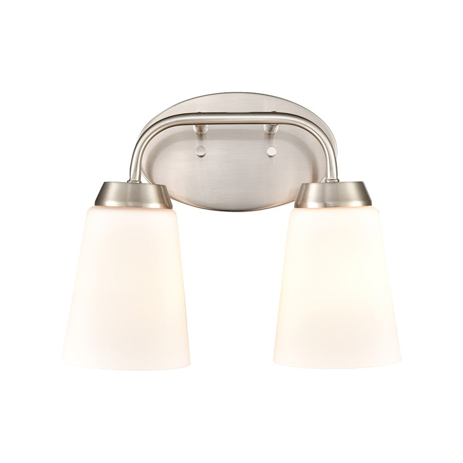 Atlas Lighting Winslow 12in 2-Light Vanity Light | Transitional Brushed Nickel and White Frosted Glass | Bathroom Vanity | Model WL11481-NK