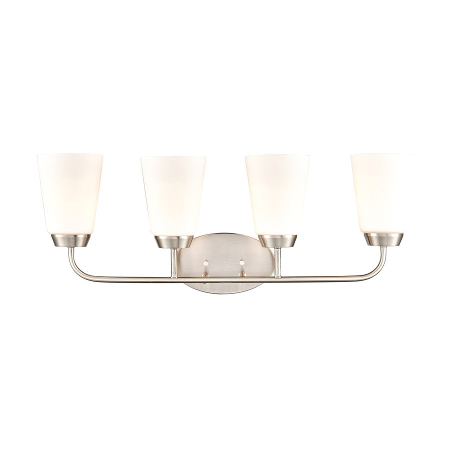 Atlas Lighting Winslow 28in 4-Light Vanity Light | Traditional Brushed Nickel and White Frosted Glass | Bathroom Vanity | Model WL11483-NK