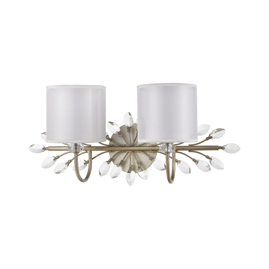Atlas Lighting Asbury 24in 2-Light Vanity Light | Traditional Aged Silver and White Fabric Shade | Bathroom & Powder Room | Model WL11517-SV
