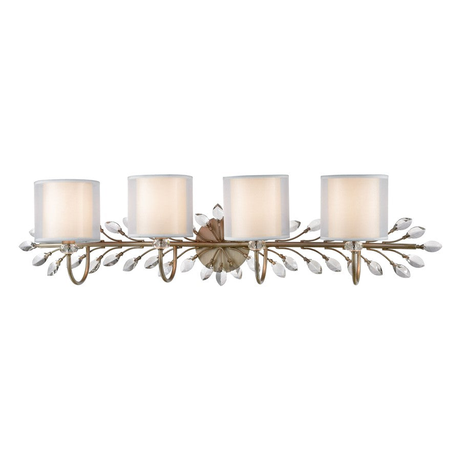 Atlas Lighting Asbury 42in 4-Light Vanity Light | Traditional Aged Silver and White Fabric Shade | Bathroom & Powder Room | Model WL11519-SV