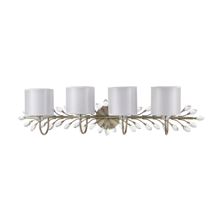 Atlas Lighting Asbury 42in 4-Light Vanity Light | Traditional Aged Silver and White Fabric Shade | Bathroom & Powder Room | Model WL11519-SV