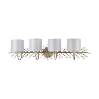 Atlas Lighting Asbury 42in 4-Light Vanity Light | Traditional Aged Silver and White Fabric Shade | Bathroom & Powder Room | Model WL11519-SV