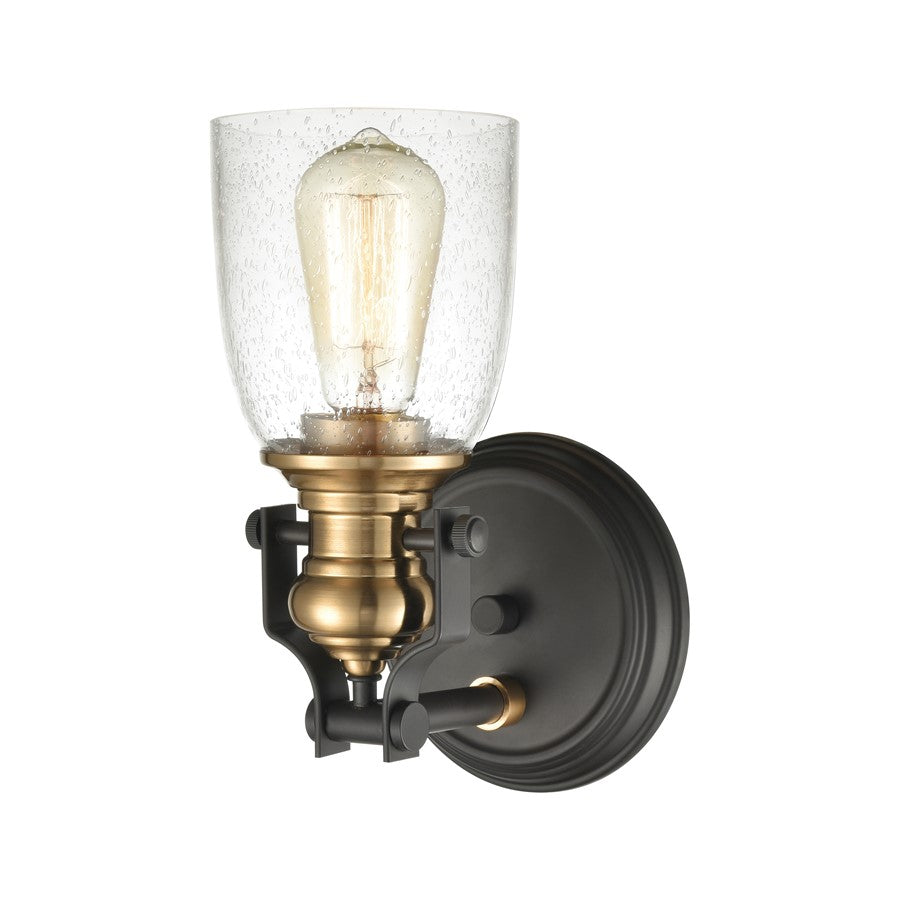Atlas Lighting Chadwick 10in 1-Light Vanity Light | Transitional Oil Rubbed Bronze and Satin Brass with Seeded Glass | Bathroom | Model WL11555-BZ