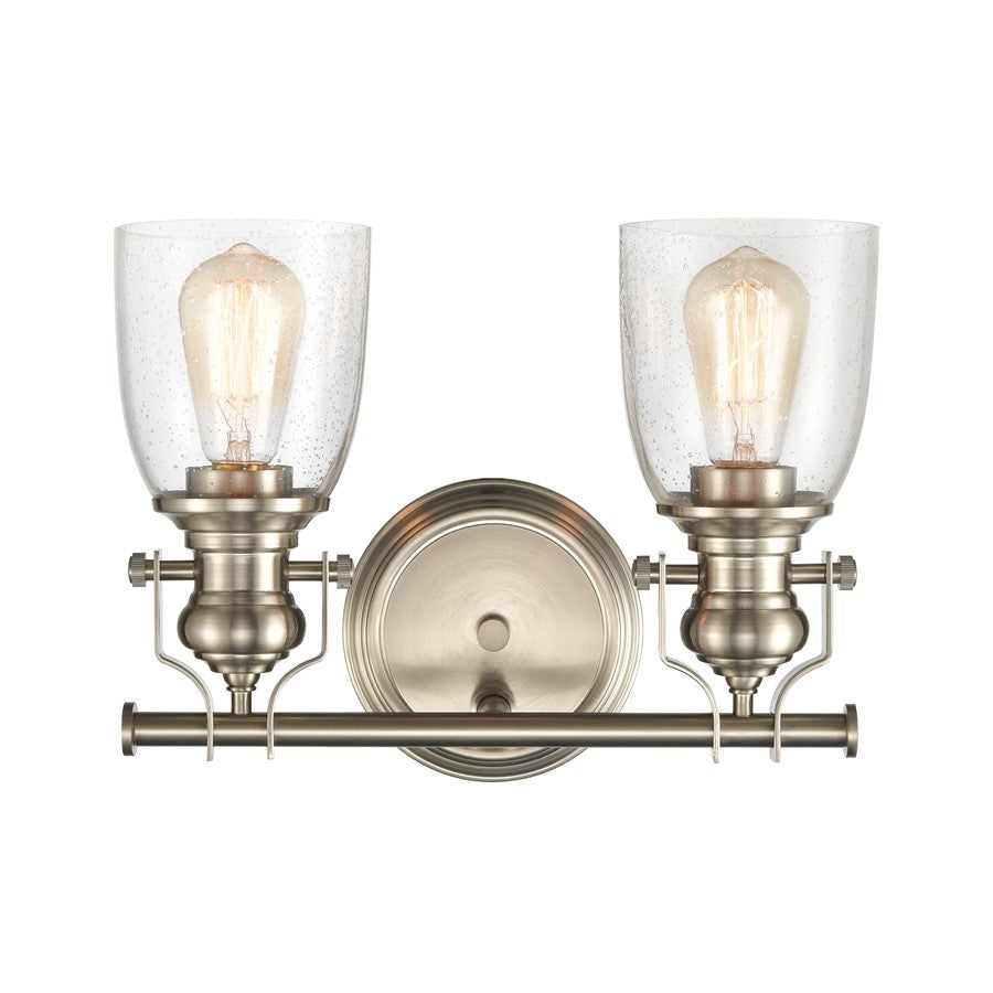Atlas Lighting Chadwick 14in 2-Light Vanity Light | Transitional Satin Nickel and Clear Seeded Glass | Bathroom Vanity | Model WL11556-NK