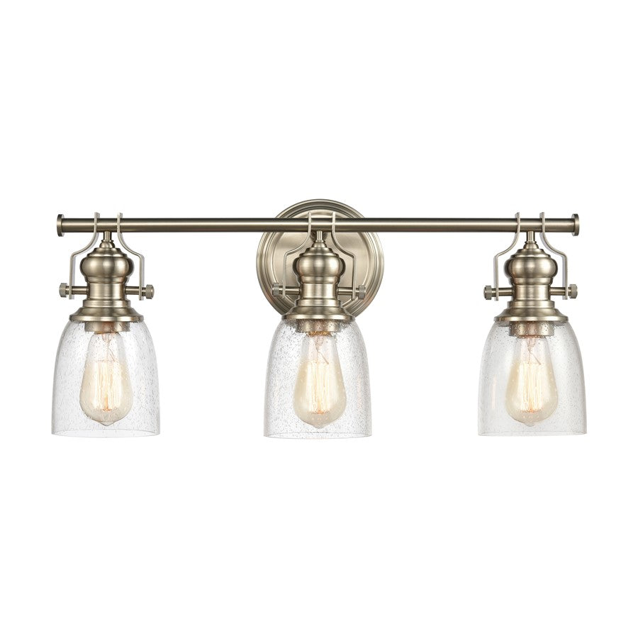 Atlas Lighting Chadwick 23in 3-Light Vanity Light | Transitional Satin Nickel and Clear Seeded Glass | Bathroom Vanity | Model WL11557-NK