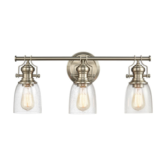 Atlas Lighting Chadwick 23in 3-Light Vanity Light | Transitional Satin Nickel and Clear Seeded Glass | Bathroom Vanity | Model WL11557-NK