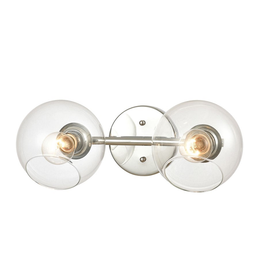 Atlas Lighting Claro 16in 2-Light Vanity Light | Modern Polished Chrome and Clear Glass | Bathroom Vanity | 16 x 9 x 7 in | Model WL11567-CH